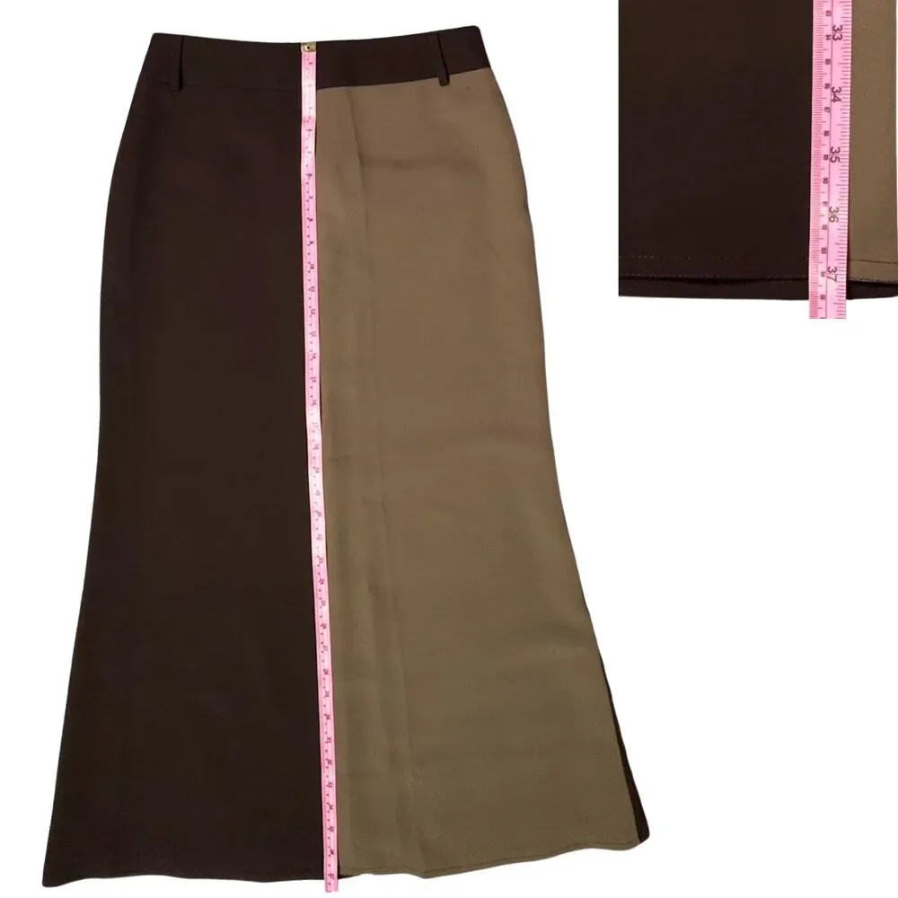 La Gazzetta Long Skirt Womens Lined‎ Zip Slit Belt Loop Sz 8 Brown/Olive Classic